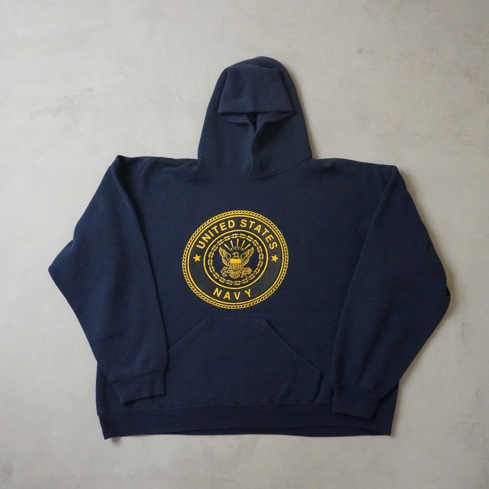 Vintage Soffe US Navy Hoodie XL Blue USA Made Military Pullover Sweatshirt 90s